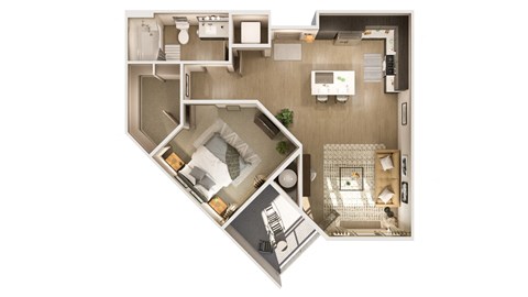 Floor plan for 1 bed, 1 bath, 782 sqft